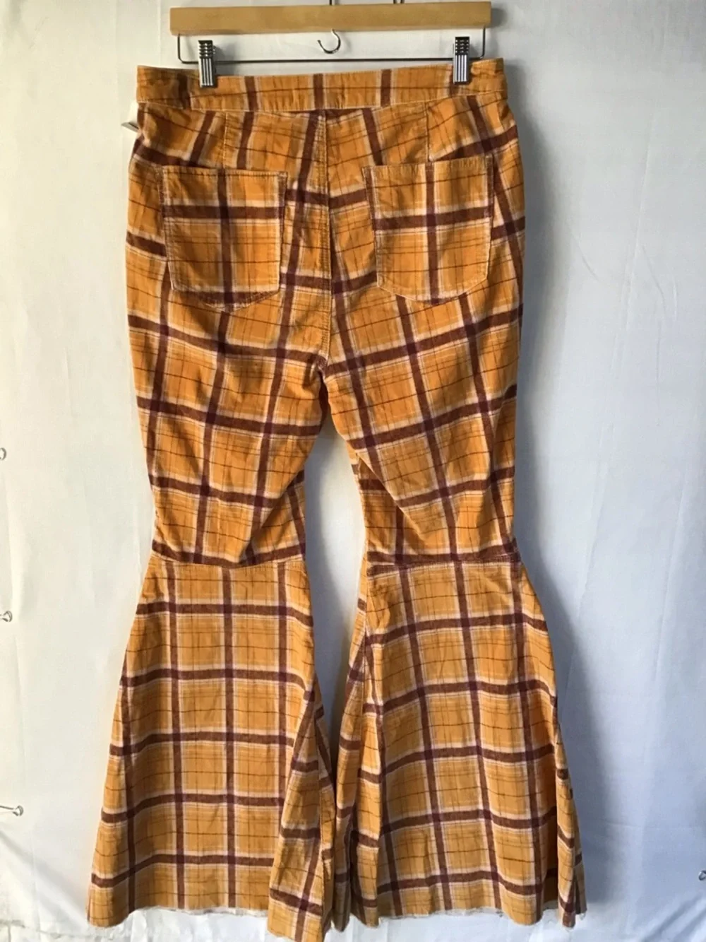 Free People women’s Yellow Plaid Wide Leg Flare Pants Size 32 Retro - Picture 7 of 15